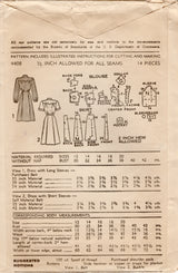 1940's Advance Shirtwaist Dress Pattern with large yoke and short or long sleeves - Bust 30" - No. 4408