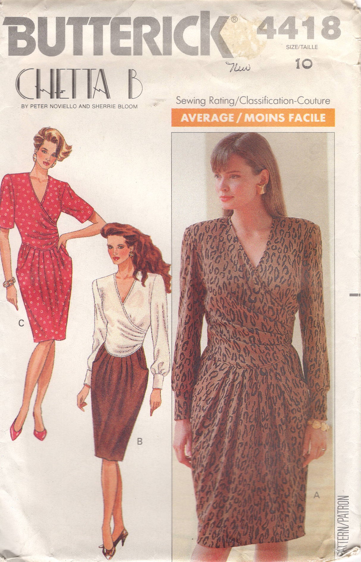 1980's Butterick with Chetta B Surplice Bodice Dress with Drop Waist - Bust 32.5" - No. 4418