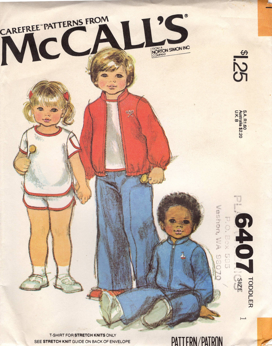 1970's McCall's Child's T Shirt, Pants or Shorts and Unlined Jacket Pattern - Chest 20