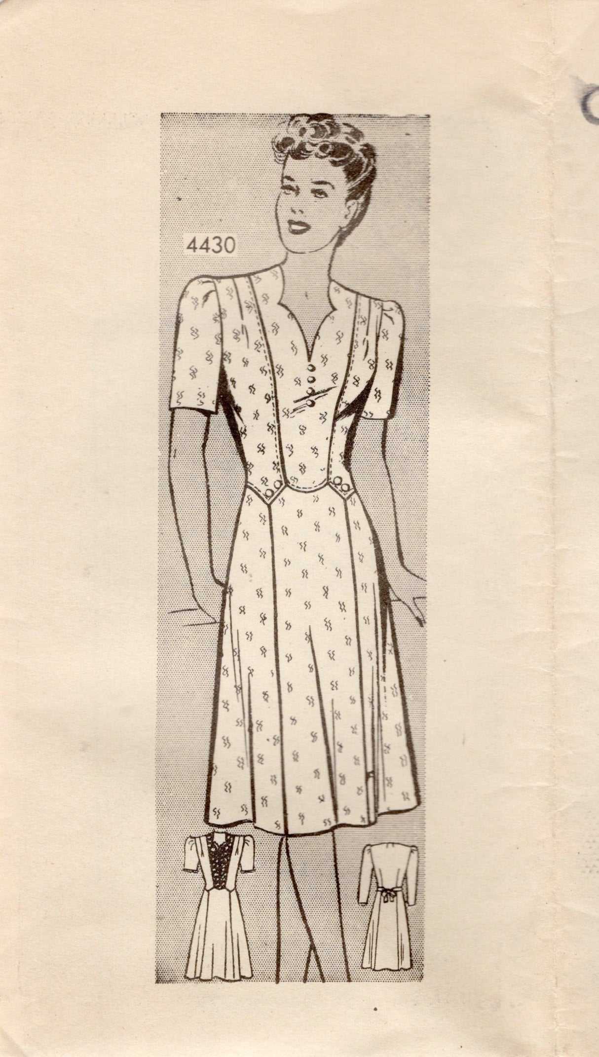 1940's Anne Adams Modified Sweetheart Neckline Dress Pattern - Bust 38" - No. 4430