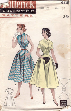 1950's Butterick One Piece Dress with Pieced Bodice and Semi-Circle Skirt - Bust 32