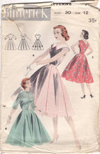 1950's Butterick One Piece Dress with 8 Gore Skirt - Bust 30" - No. 7637