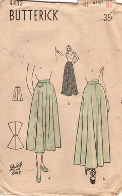 1940's Butterick Flared Skirt in Three Lengths - Waist 32