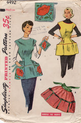 1950's Simplicity Full Apron with Pockets, Oven Mitt and Unused Transfer Pattern - Bust 34-36" - no. 4492