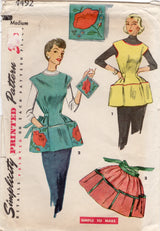 1950's Simplicity Full Apron with Pockets, Oven Mitt and Unused Transfer Pattern PLEASE READ - Bust 34-36" - no. 4492