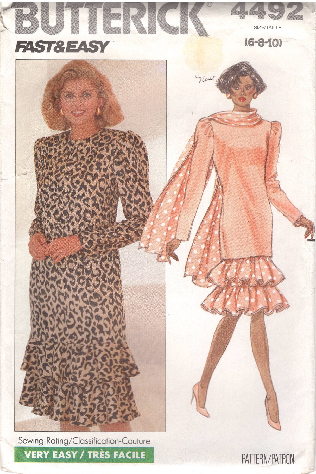 1980's Butterick Loose Fitting Top and Skirt with Ruffles - Bust 30.5-32.5" - No. 4492