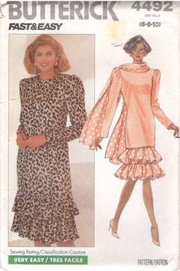 1980's Butterick Loose Fitting Top and Skirt with Ruffles - Bust 30.5-32.5