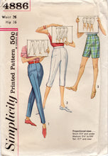 1960's Simplicity Cigarette Pants, Crop Pants and Shorts - Waist 26" - No. 4886