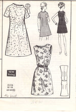 1960's Mail Order Shift Dress Pattern with Rolled Collar - Bust 46" - No. 3134