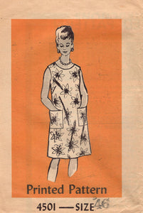 1960's Mail Order House Dress with Patch Pockets Pattern - Bust 48" - No. 4501