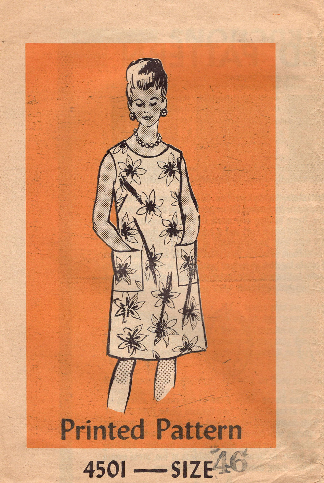 1960's Mail Order House Dress with Patch Pockets Pattern - Bust 48