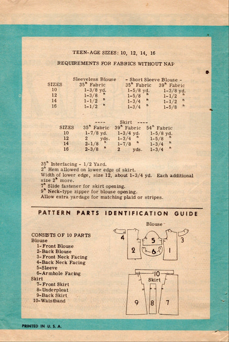 1960's Anne Adams Blouse and Skirt Pattern - Bust 34" - No. 4504