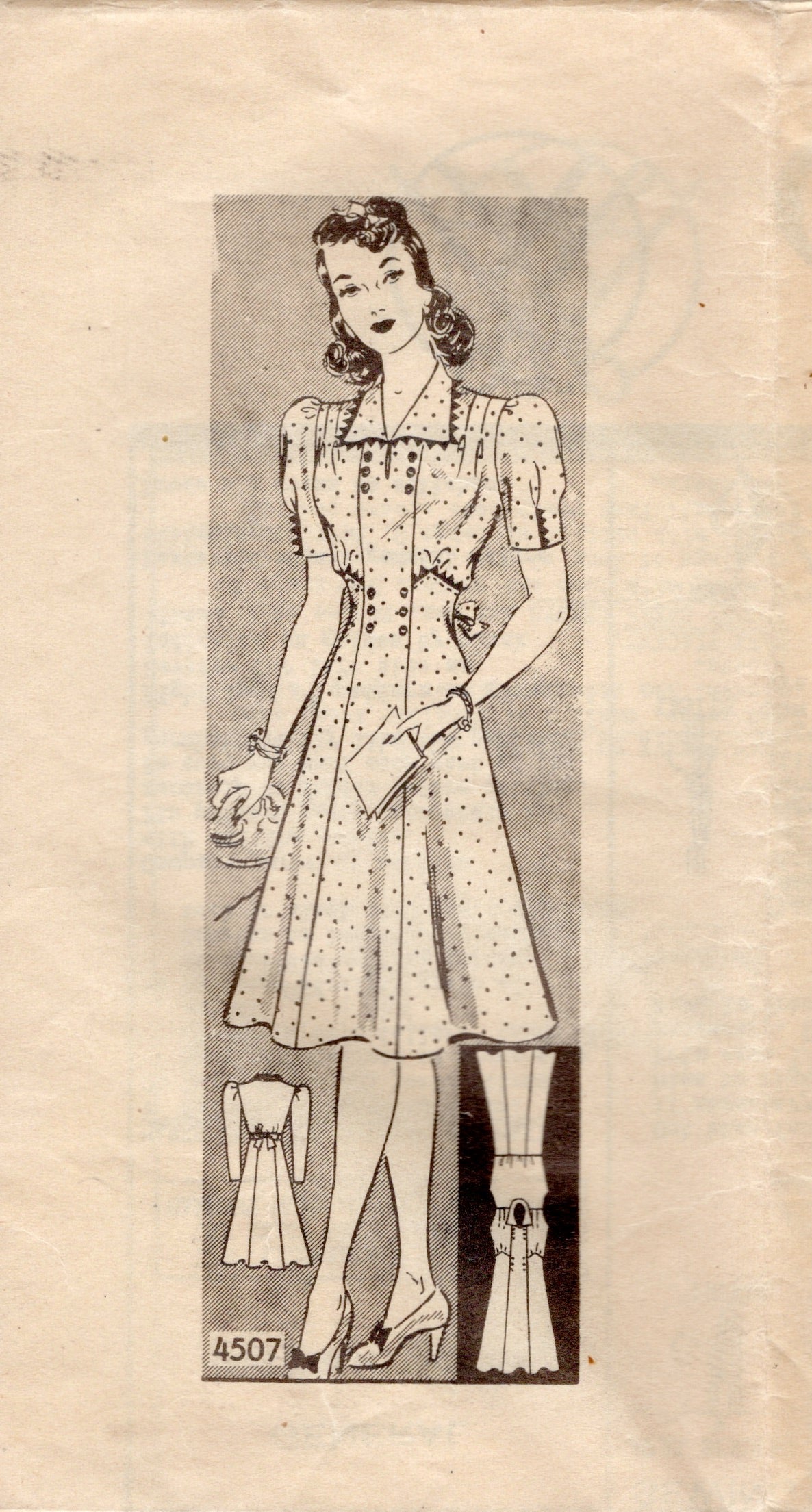 1940's Anne Adams Raised Waistline Dress Pattern - Bust 32" - No. 4507