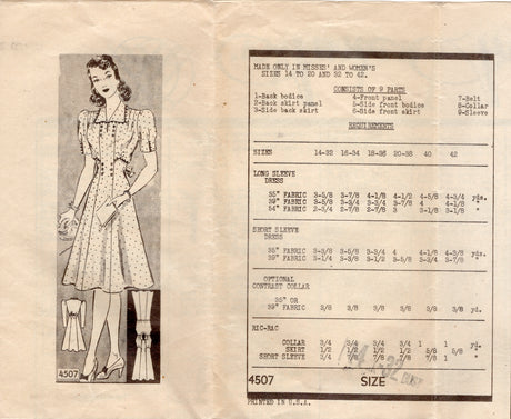 1940's Anne Adams Raised Waistline Dress Pattern - Bust 32" - No. 4507