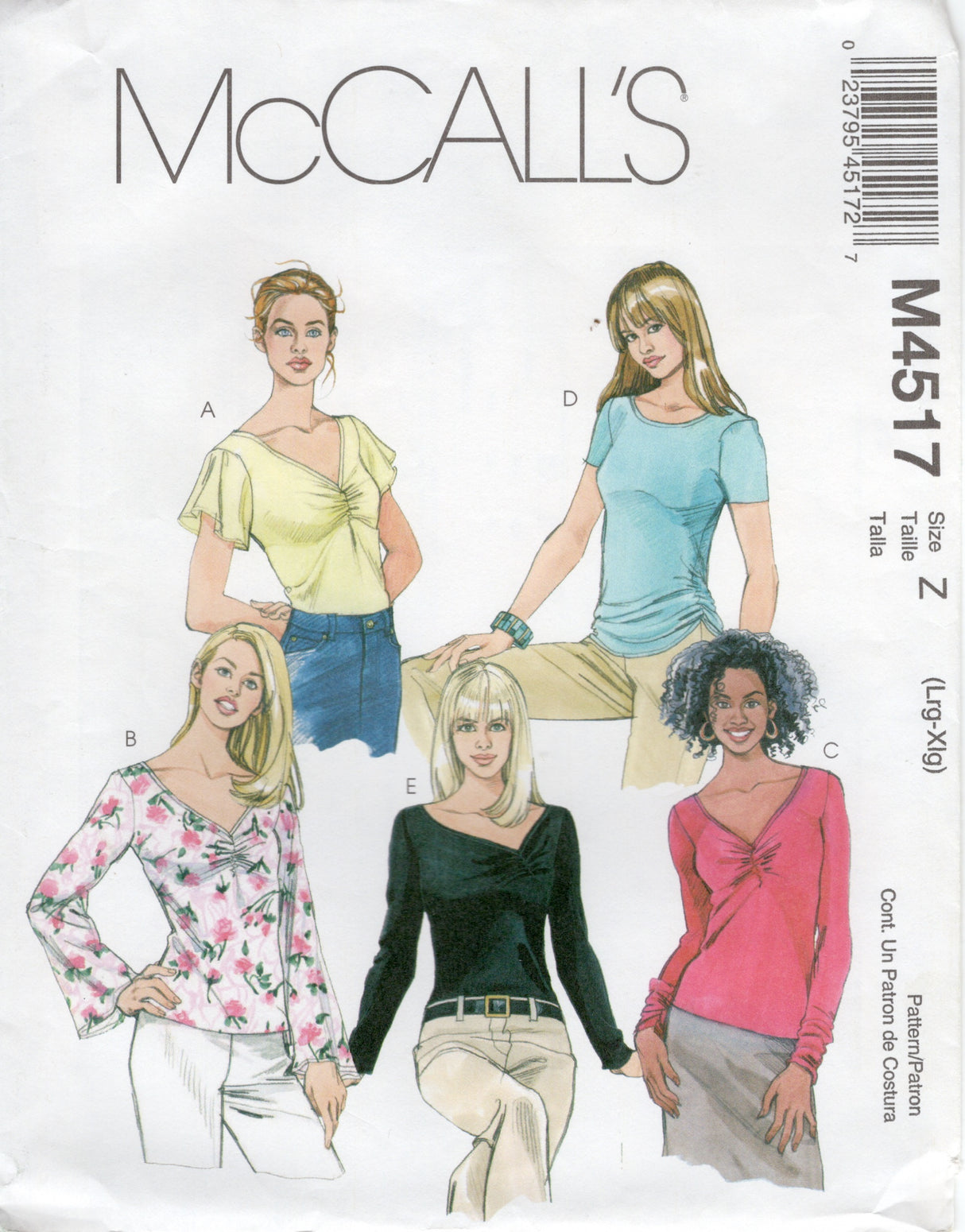 2000's McCall's Rouched Top in 5 Styles Pattern - Bust 38-44" - No. M4517