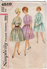 1960's Simplicity Fit and Flare Button Up Dress Pattern with Pleated Skirt - Bust 36" - No. 4519