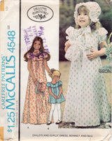 1970's McCall's Laura Ashley Child's Dress with Puff Sleeve, Bonnet and Bag Pattern - Size 10 - Chest 28.5" - No. 4548