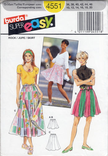 1990's Burda 10 Gore Skirt Pattern - Waist 64-86cm - UC/FF - No. 4551