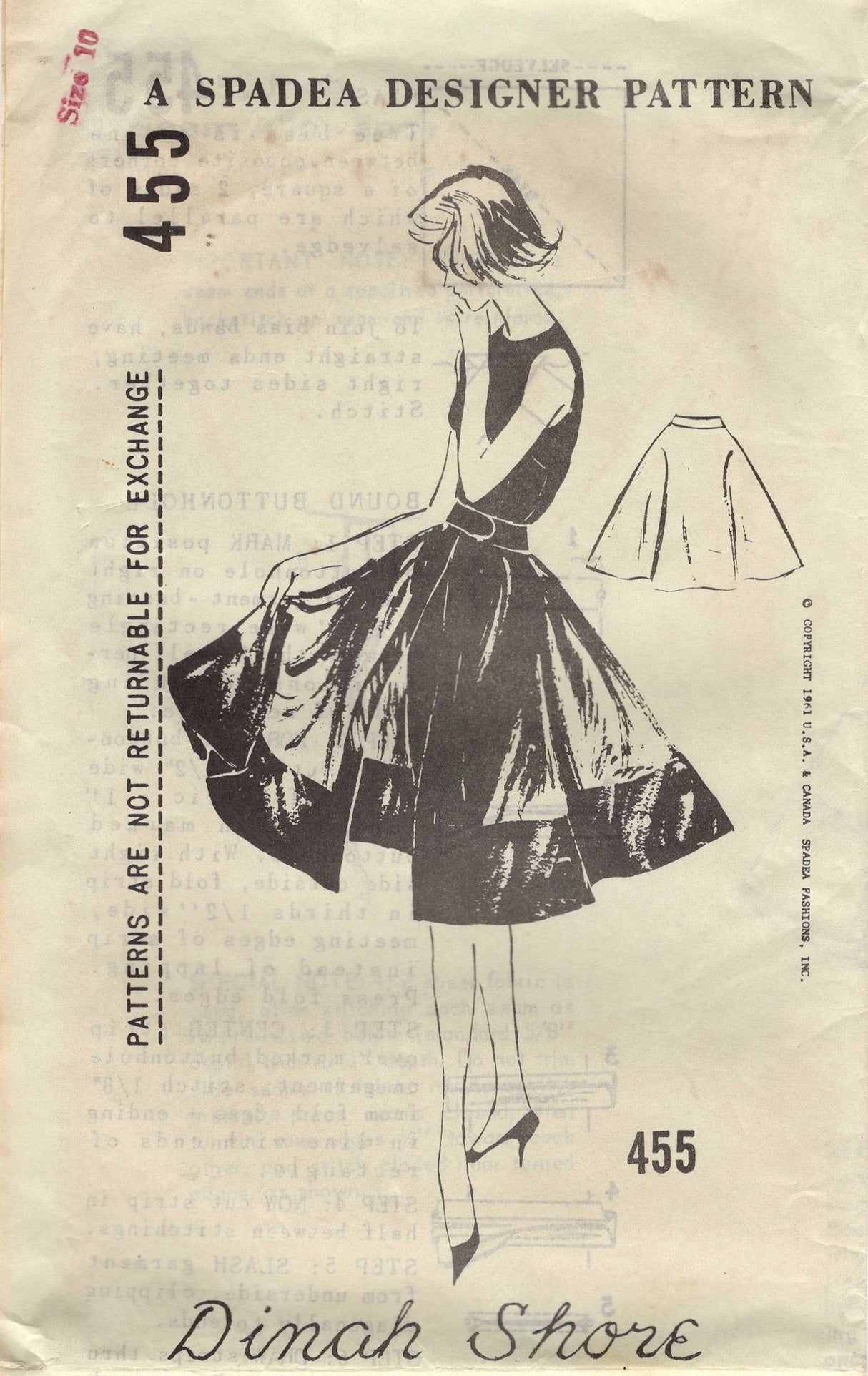 1960’s Spadea Dinah Shore OverSkirt with Large Trimmed hem Pattern - Waist 24” - No. 455