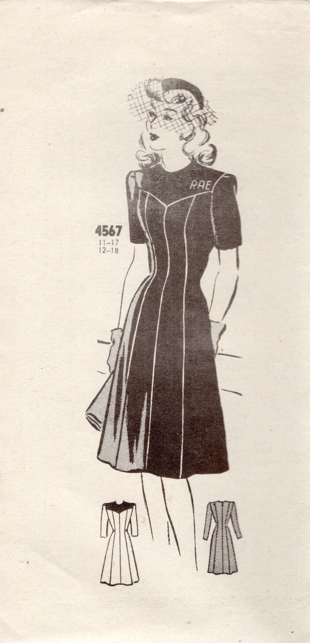 1940's Anne Adams Yoked Princess Line Dress Pattern - Bust 33" - No. 4567