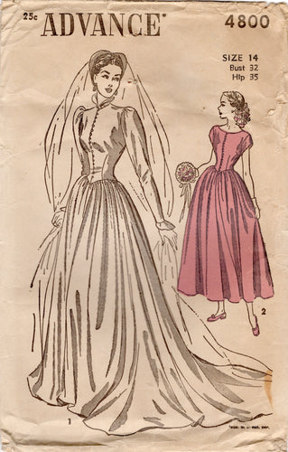 1940's Advance Wedding Gown in Tea Length with Two Neckline options - Bust 32