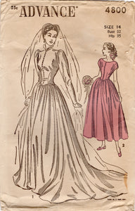 1940's Advance Wedding Gown in Tea Length with Two Neckline options - Bust 32" - No. 4800