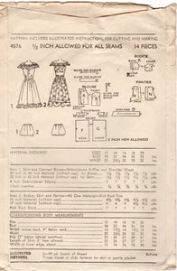 1940's Advance Play Suit Pattern with Off the Shoulder Crop Top, Blouse, Gathered Skirt and Panties - Bust 30" - No. 4576