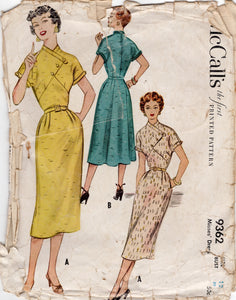 1950's McCall's Sheath Dress Pattern with Bodice Accent Panels - Bust 30" - No. 9362
