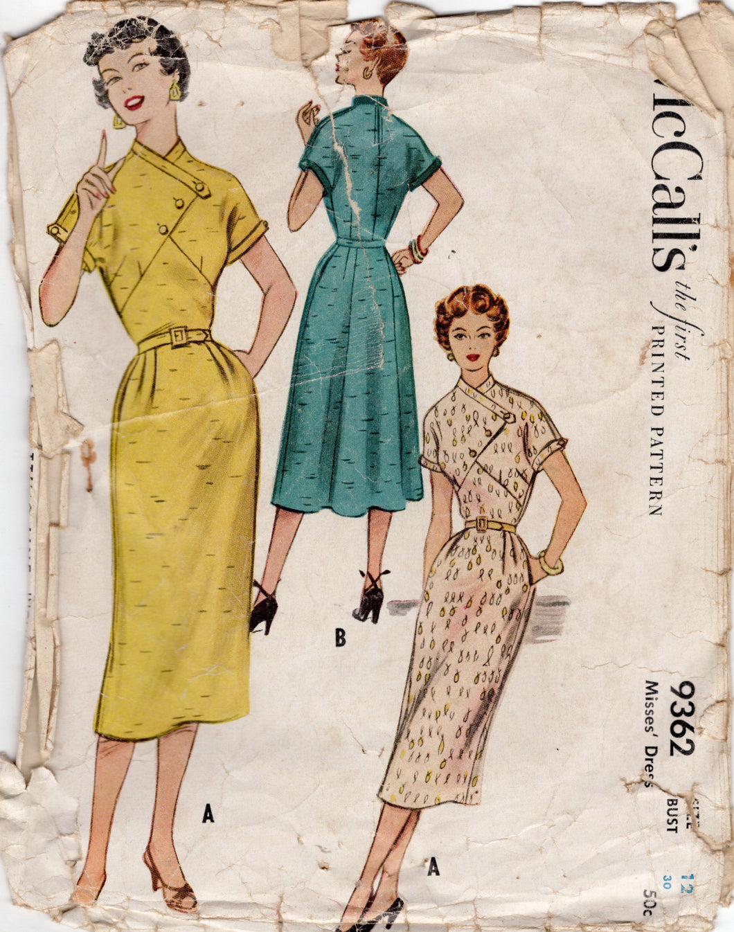 1950's McCall's Sheath Dress Pattern with Bodice Accent Panels - Bust 30