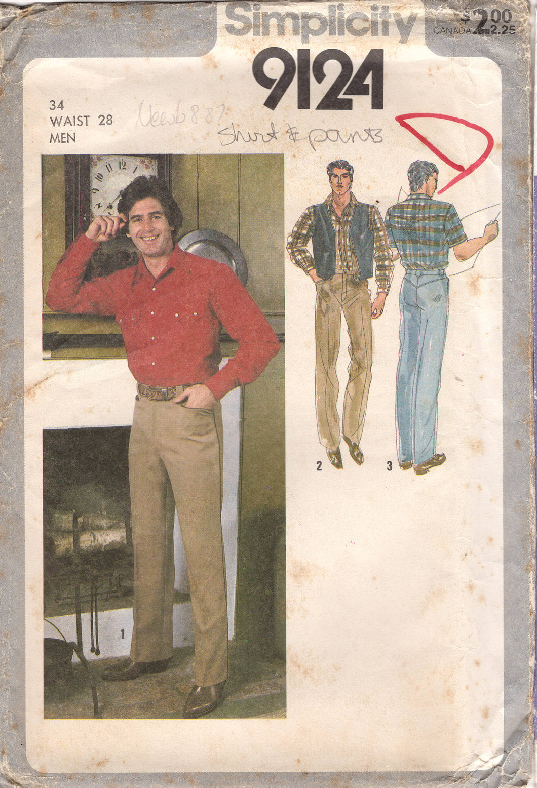 1970's Simplicity Men's Western Button Up Shirt, Vest and Yoked Pants Pattern - Chest 34