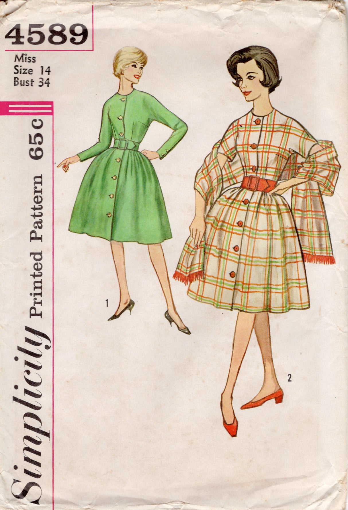 1960's Simplicity Fit and Flare Button Up Dress pattern - Bust 34