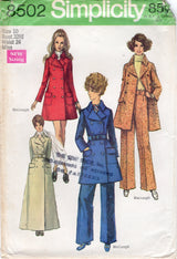 1960's Simplicity Double Breasted Coat Pattern in Two Lengths - Bust 32.5" - No. 8502