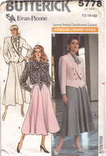 1980's Butterick Double Breasted Jacket, Button Up Top with Pussy Bow, and Flared Skirt pattern - Bust 34-38" - No. 5778