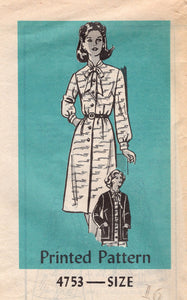 1970's Mail Order Button Up One Piece Dress and Jacket Pattern - Bust 38" - No. 4753