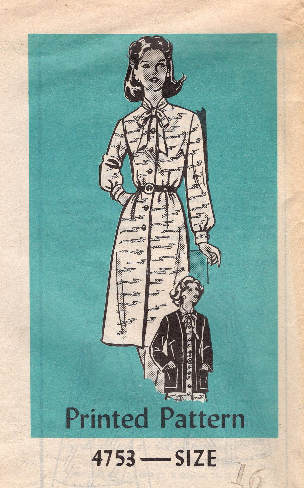 1970's Mail Order Button Up One Piece Dress and Jacket Pattern - Bust 38