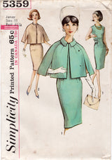 1960's Simplicity Sheath Dress Pattern with Tab Accents and Cape Pattern - Bust 31.5" - No. 5359
