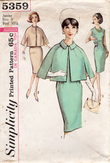 1960's Simplicity Sheath Dress Pattern with Tab Accents and Cape Pattern - Bust 30.5" - No. 5359