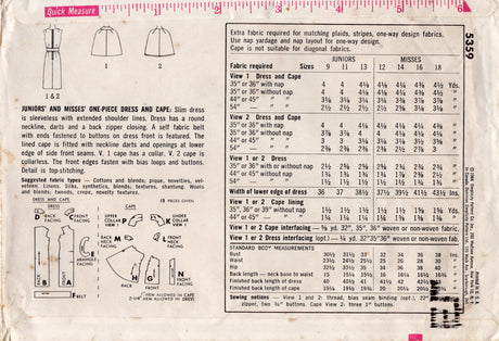 1960's Simplicity Sheath Dress Pattern with Tab Accents and Cape Pattern - Bust 30.5" - No. 5359