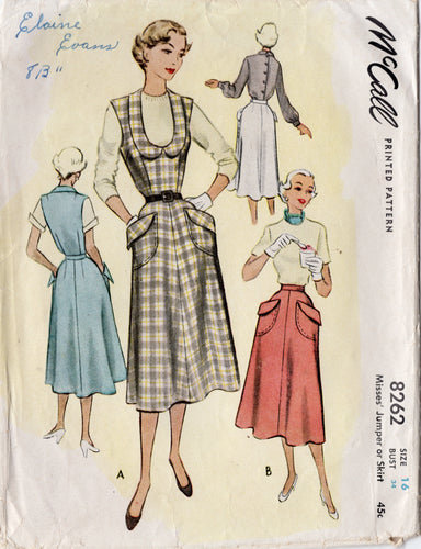 1950's McCall One Piece Dress Pattern with Scoop Neckline and Large Pockets - Bust 34