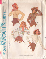 1970's McCall's Button Up Blouse Pattern with Large Collar - Bust 38" - No. 4609
