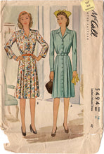 1940's McCall's Button Front Dress Pattern with Tucked Shoulders - Bust 34" - No. 5494