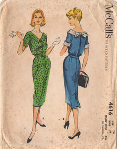 1950's McCall's Sheath Dress Pattern with Bloused Back and Bow at back - Bust 34" - No. 4616