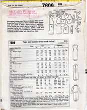 1960's McCall's One Piece Dress and Boxy Jacket Pattern - Bust 30.5" - No. 7609