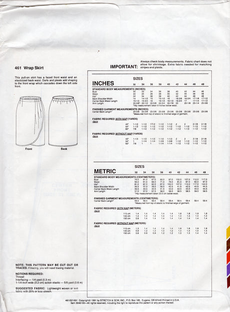 1990's Stretch & Sew Wrap Skirt pattern - Waist 22-38" - No. 461