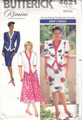 1990's Butterick with Rimini Button Front Top with Princess seams and Pencil or Flared Skirt Pattern- Bust 30.5-32.5" - No. 4621