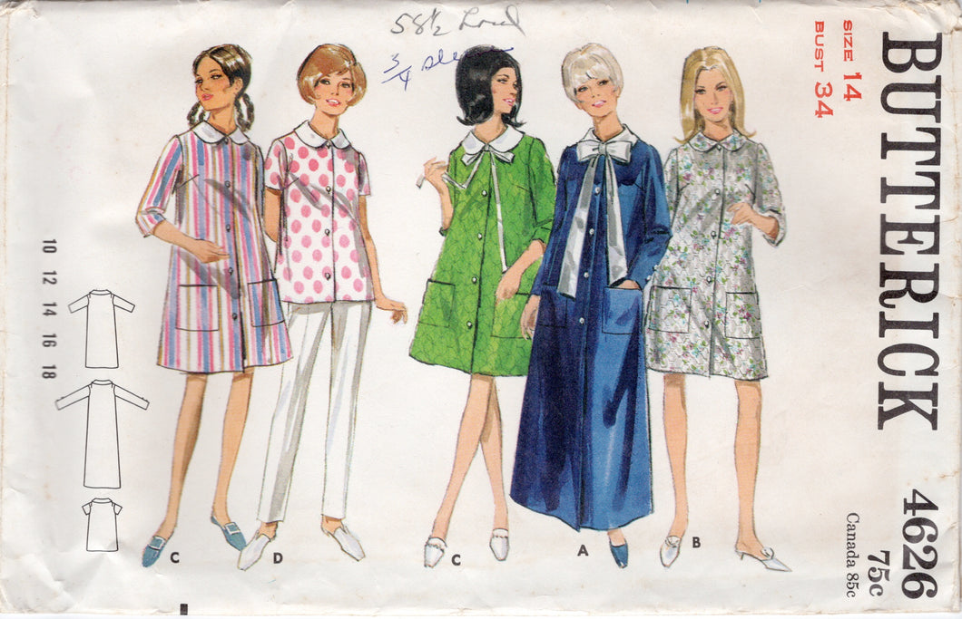 1960's Butterick Robe Pattern In Three Lengths- Bust 34