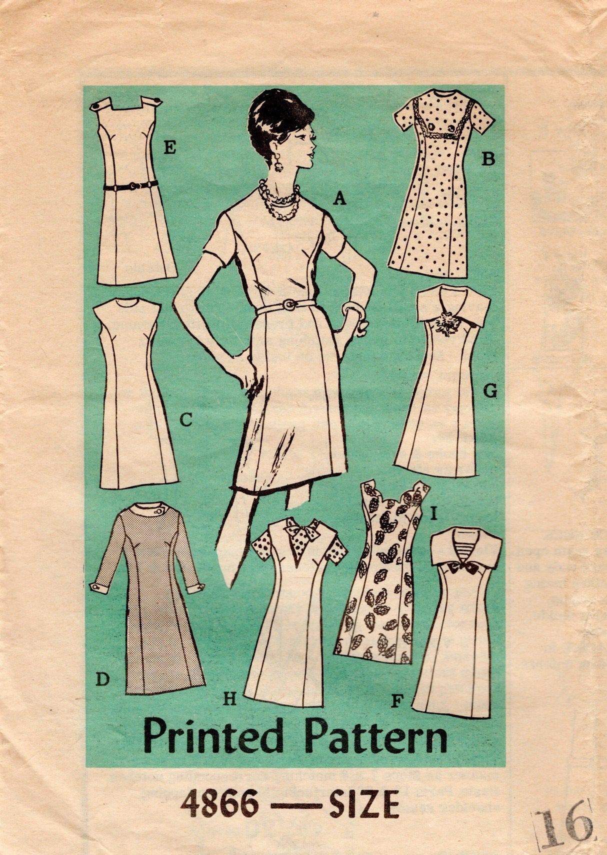 1960's Anne Adams Princess Line Dress Pattern in 8 styles - Bust 36