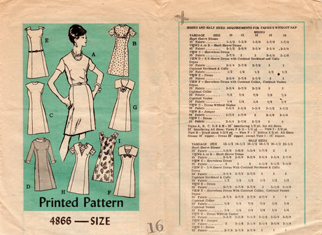 1960's Anne Adams Princess Line Dress Pattern in 8 styles - Bust 36" - No. 4866