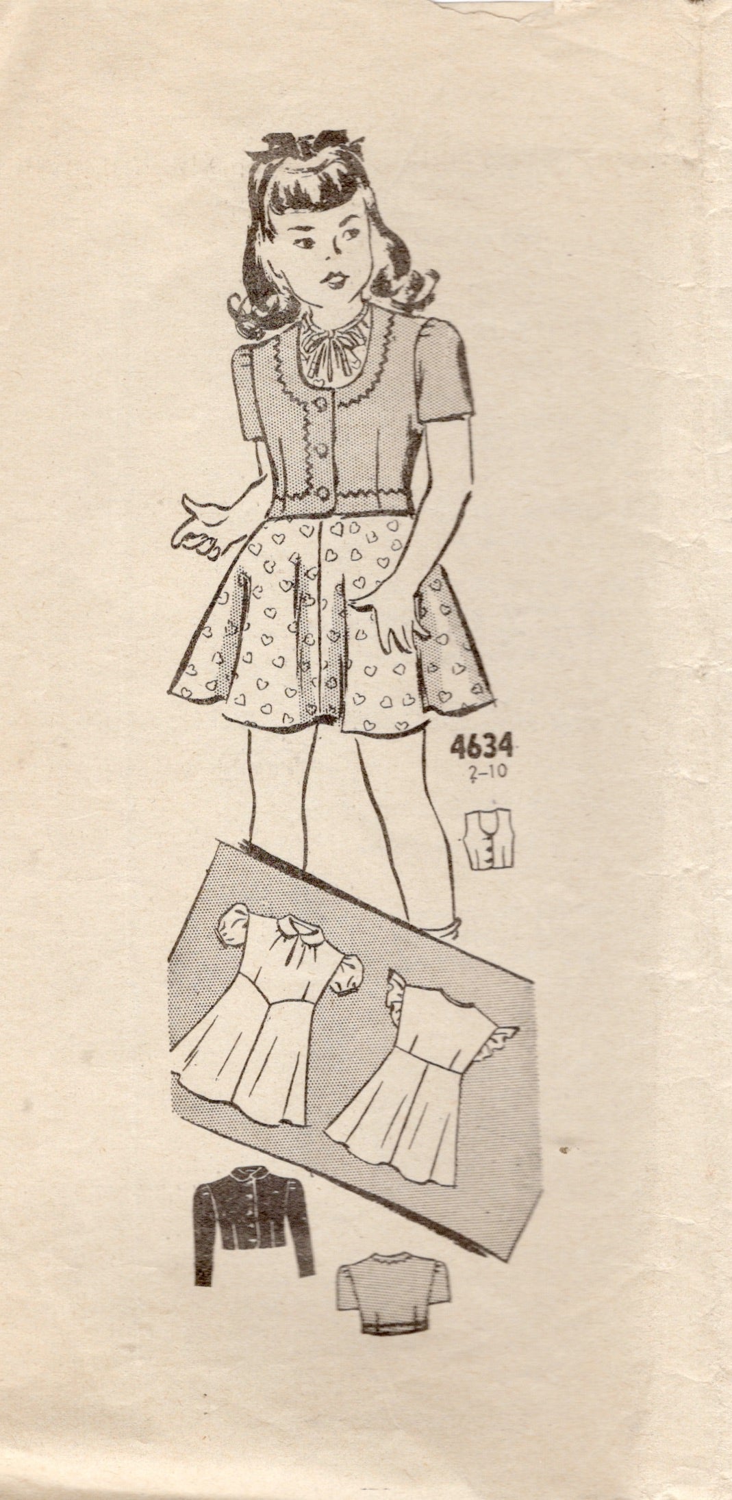1940's Mail Order Child's Dress and Bolero Jacket Pattern - Chest 24" - No. 4634