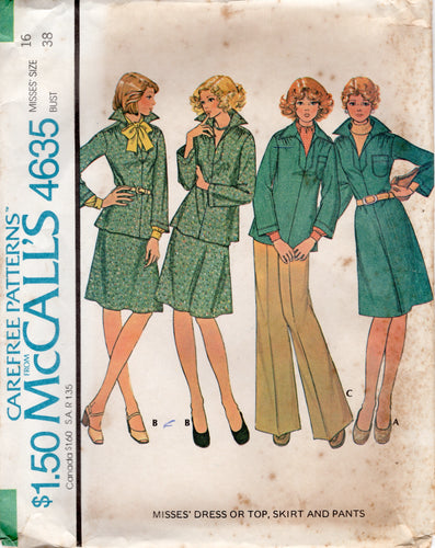 1970's McCall's Dress or top, skirt and pants pattern - Bust 38